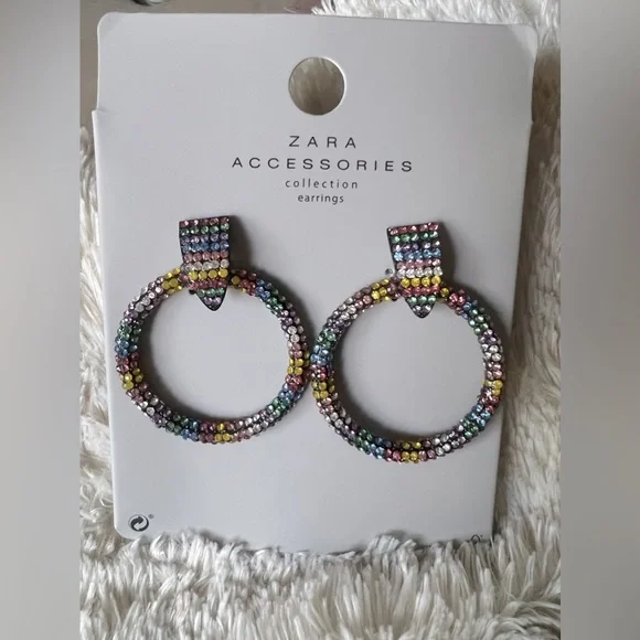 ZARA Accessories Collection Rhinestone Hoop Earrings - Picture 5 of 9